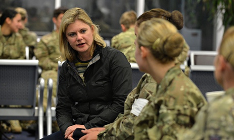 Justine Greening, talks RAF medics before flying to Sierra Leone