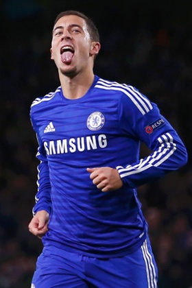 Eden Hazard celebrates after scoring Chelsea's sixth