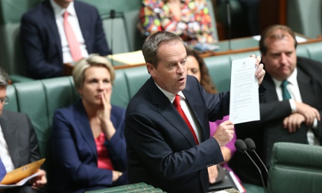 The Leader of the opposition Bill Shorten speaks during the second reading of the Social Services and Other Legislation amendment bill 2014 this evening in the House of Representatives chamber of Parliament House, Canberra, Wednesday 22nd October 2014