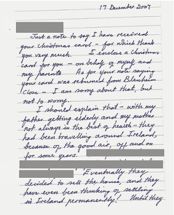 A letter written by Susan Edwards to relatives with ‘news’ of the parents she’d killed 
