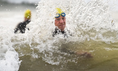 Athletes had to brave rough seas in the swim stage.