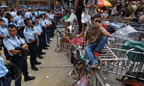 A stand-off between Hong Kong's pro-democracy protesters and police.