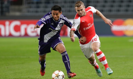 Arsenal's Jack Wilshere puts the burners on as he tries to go past Anderlecht's Andy Najar