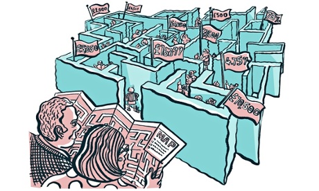 illustration of couple with map in maze