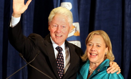 Former US President Bill Clinton and US Senator Mary Landrieu in Baton Rouge, Louisiana.