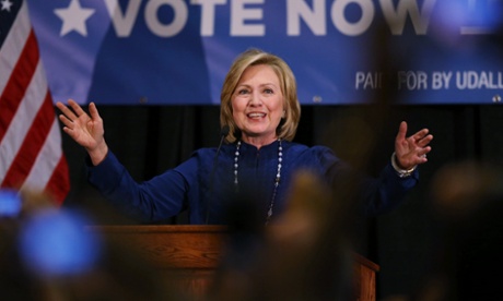 Former Secretary of State Hillary Rodham Clinton speaks to a crowd at a Mark Udall campaign event.