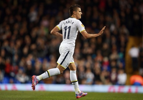 Erik Lamela celebrates scoring a spectacular second.
