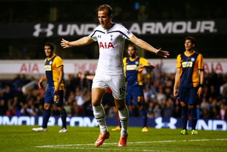 Harry Kane celebrates scoring the fourth.