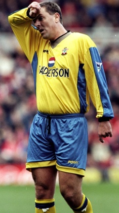 Matt Le Tissier wipes his brow during a game for Southampton at Middlesbrough.