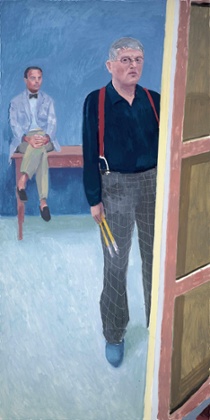Self-portrait with Charlie by David Hockney.