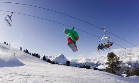 High jumps beneath a chair lift in Nauders, Austria, where your ski pass can extend on to the slopes in Italy and Switzerland