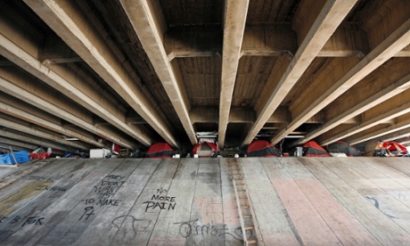 A 2008 photo shows the makeshift camp that sex offenders called home under the Julia Tuttle Causeway in Miami. 