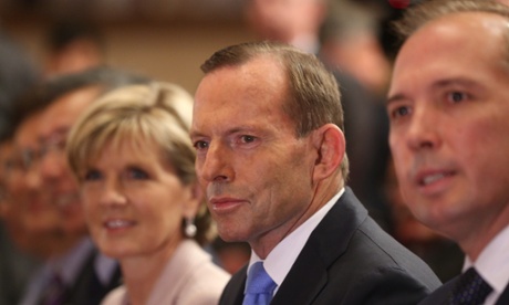 Prime Minister Tony Abbott, foreign minister Julie Bishop and health minister Peter Dutton.