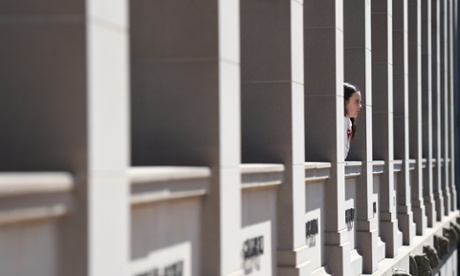 A girl takes a look at the Australian War Memorial.