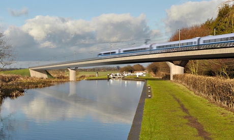 An artist's impression of an HS2 train on the Birmingham and Fazeley viaduct, part of the proposed r