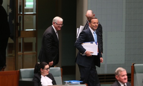 Prime minister Tony Abbott on his way out after question time.