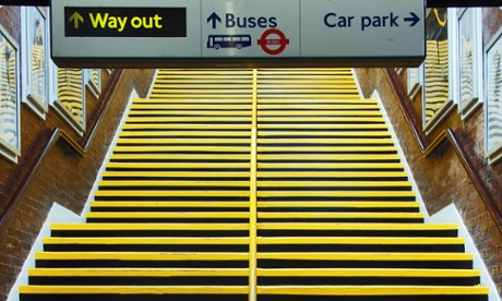 A staircase at Stanmore Tube station.