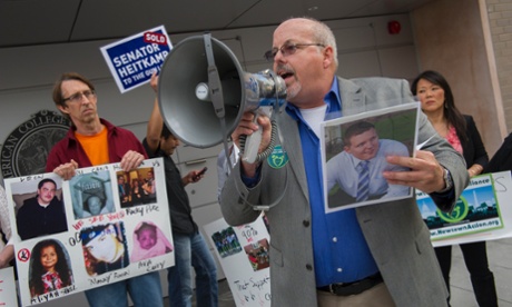 Tom Sullivan, father of Alex Sullivan talks about his son during a gun control rally outside the National Shooting Sports Foundation's annual Congressional Fly-In fundraising in Washington, DC.