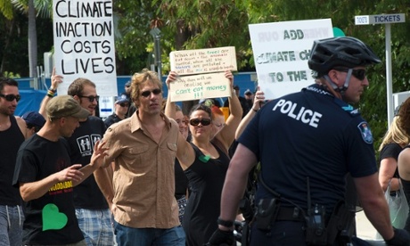 G20 protestors in Cairns outside the meeting of finance ministers.
