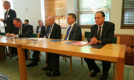 National water infrastructure round table in Parliament House this morning, Barnaby Joyce, Warren Truss, Jamie Briggs and Greg Hunt.