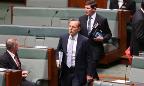 Prime Minister Tony Abbott arrives for question time.