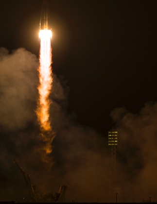 The Soyuz TMA-14M rocket is launched with Expedition 41 Soyuz Commander Alexander Samokutyaev of the Russian Federal Space Agency (Roscosmos) Flight Engineer Elena Serova of Roscosmos, and Flight Engineer Barry Wilmore of NASA, Friday, September 26, 2014 at the Baikonur Cosmodrome in Kazakhstan. Samokutyaev, Serova, and Wilmore will spend the next five and a half months aboard the International Space Station.  Serova will become the fourth Russian woman to fly in space and the first Russian woman to live and work on the station.