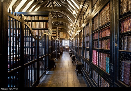 An internal view of Chetham's Library in Manchester.
