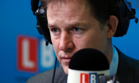 Deputy prime minister Nick Clegg taking part in his weekly phone-in on LBC radio earlier this year.