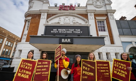 Union members striking outside the Ritzy cinema in Brixton.