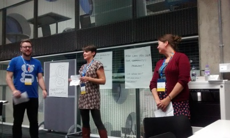 Matt Andrews, Wendy Orr and Laura Oliver of the Guardian, presenting 