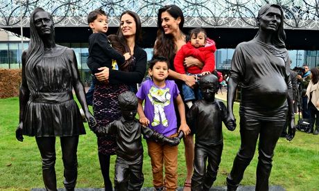 Gillian Wearing's statue A Real Birmingham Family, with Roma and Emma Jones and their children.