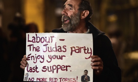 Demonstrators protest outside Labour event on October 30, 2014 in Glasgow, Scotland.