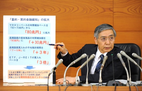 Haruhiko Kuroda, governor of the Bank of Japan (BOJ), attends a press conference at BOJ headquarters in Tokyo, Japan, Oct. 31, 2014.