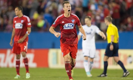 FC Dallas midfielder Michel celebrates his goal against Vancouver.
