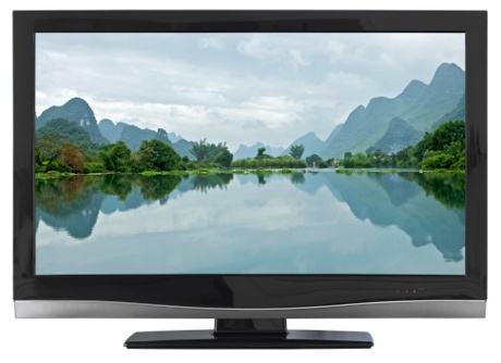 HD TV with water landscape on screen