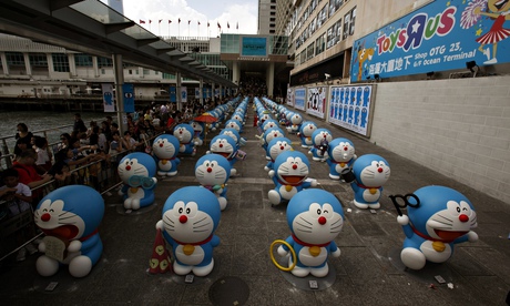 One hundred Doraemon figures during an exhibition in Hong Kong