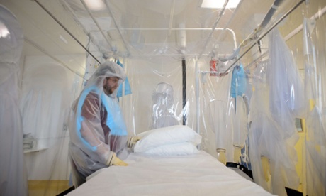 A nurse demonstrates the facilities at the Royal Free Hospital in north London