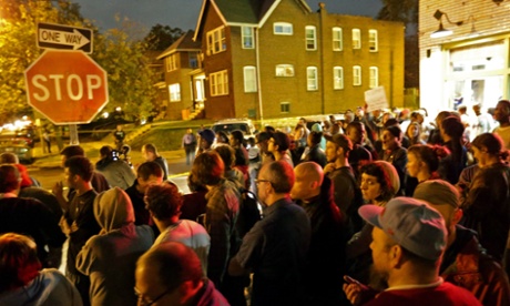 A crowd gathers near the scene on Shaw Boulevard where a man was fatally shot. st. louis st louis police vanderitt myers