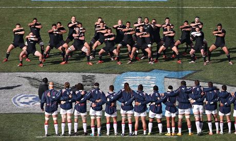 New Zealand perform their pre-match haka before dismantling the USA at Soldier Field.
