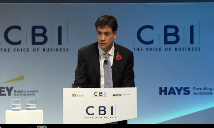 Ed Miliband speaking to the CBI