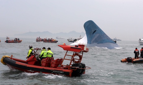 Rescue boats around the sunken Sewol ferry.