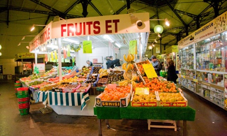 Produce on display in St Quentin produce market Paris