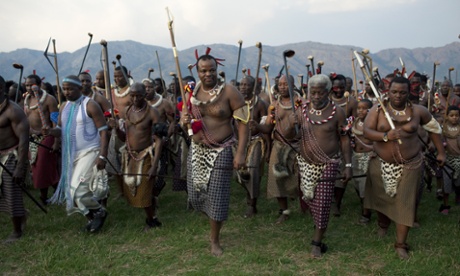 Swaziland's King Mswati III at a traditional reed dance ceremony. The king has been criticised for his  extravagant lifestyle amid vast poverty in his country.