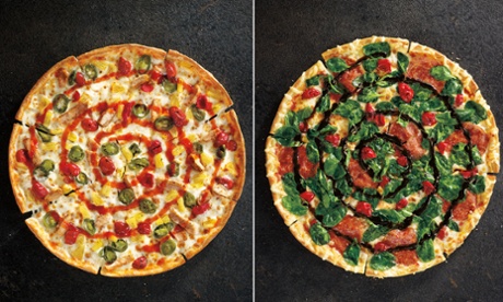 Two of Pizza Hut's new specialty pizzas: Sweet Sriracha Dynamite, left, and Cherry Pepper Bombshell.
