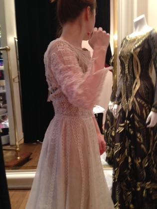 Hannah trying on a Temperly dress