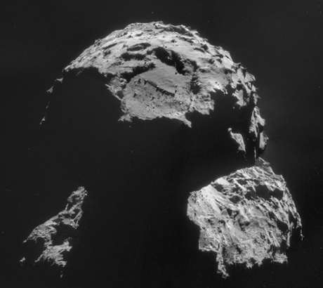 Rosetta mission: the Agilkia landing site is just above the boulder-strewn depression on the 'head' of the comet