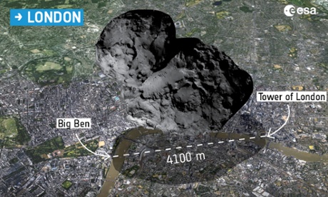 Comet Churyumov-Gerasimenko superimposed on a map of central London