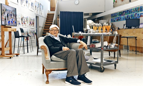 David Hockney at home in the Hollywood Hills. He returned to LA last year.