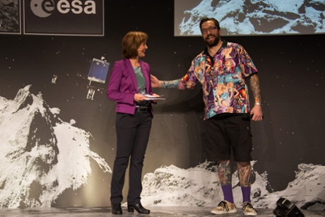 Matt Taylor, Rosetta project scientist, and Monika Jones