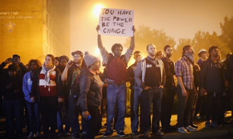Demonstrators march through the street last month in St Louis, Missouri.